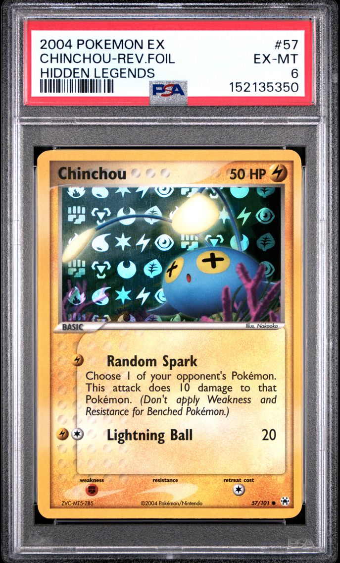 2004 #57 Chinchou-Reverse Foil PSA 6 EX Hidden Legends