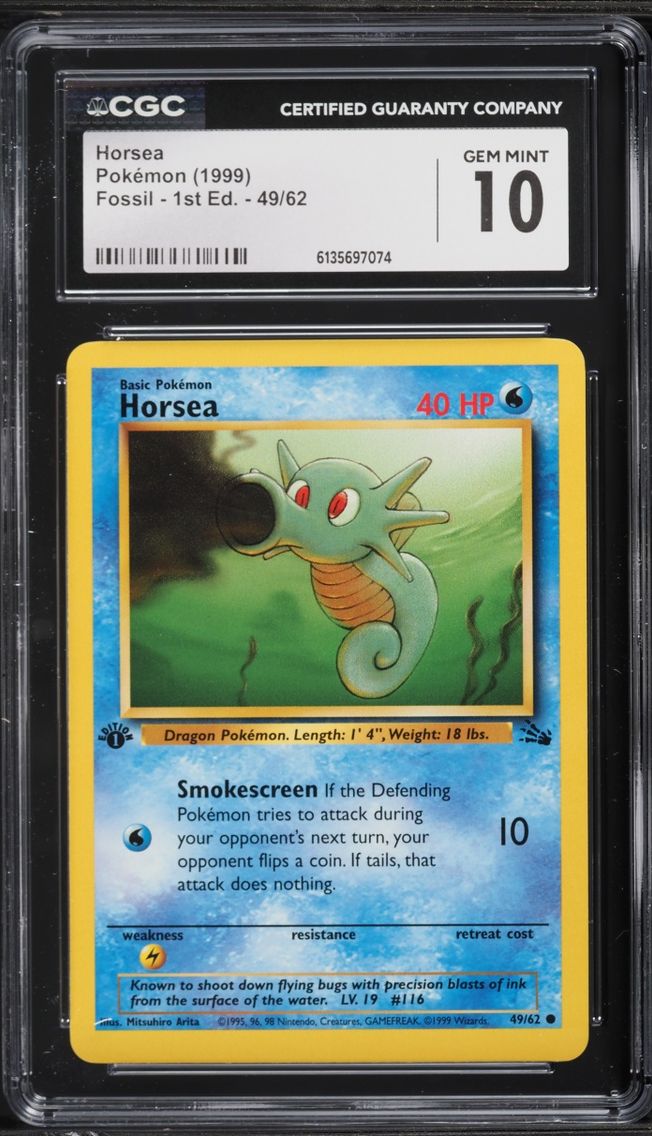 1999 Pokemon Fossil 1st Edition Horsea #49 CGC 10 GEM MINT