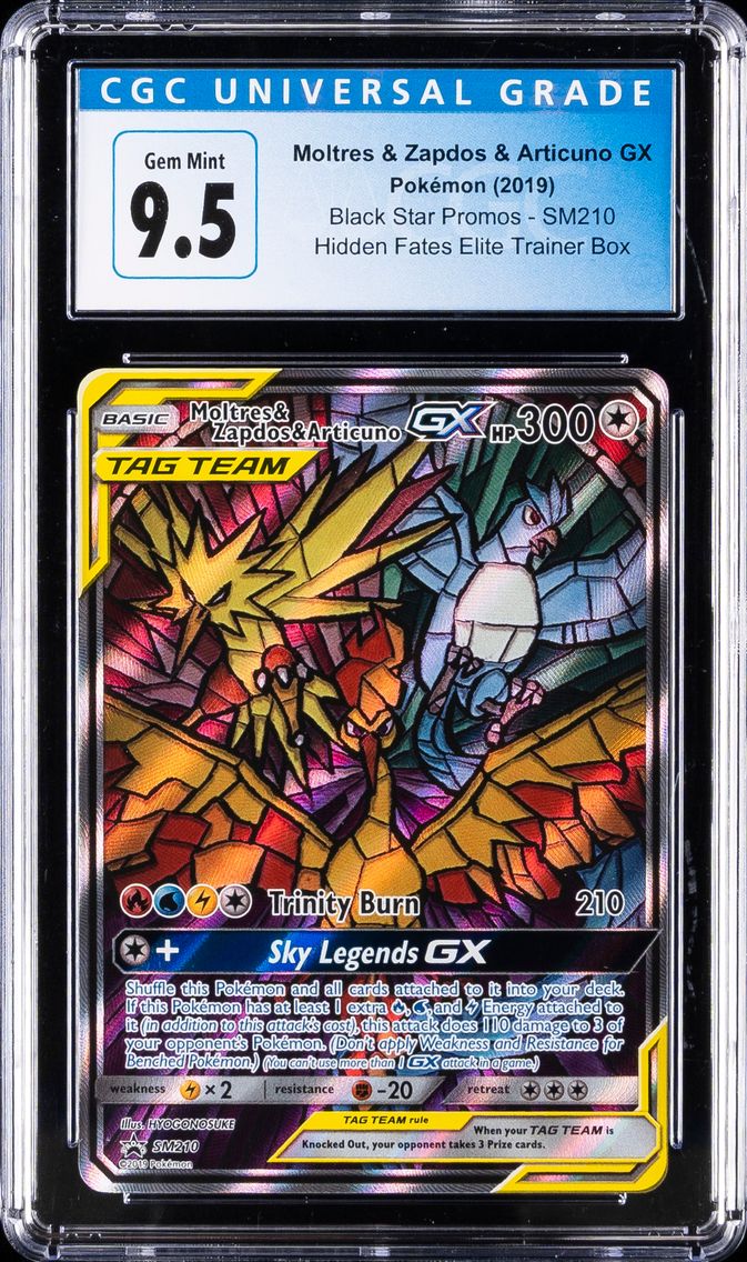 2019#SM210 Moltres & Zapdos & Articuno GX CGC 10 Sun and Moon Black Star Promo Hidden Fates Elite Trainer Box Pokemon