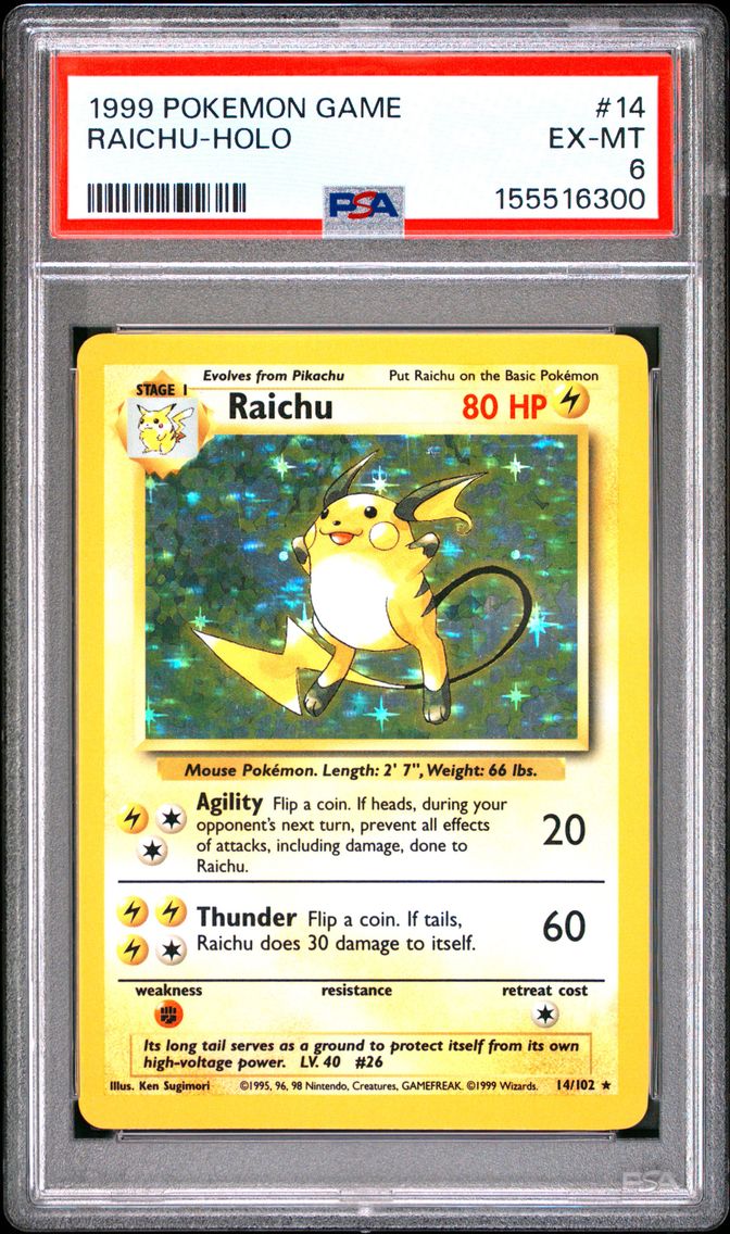 1999 #14 Raichu-Holo PSA 6 Game