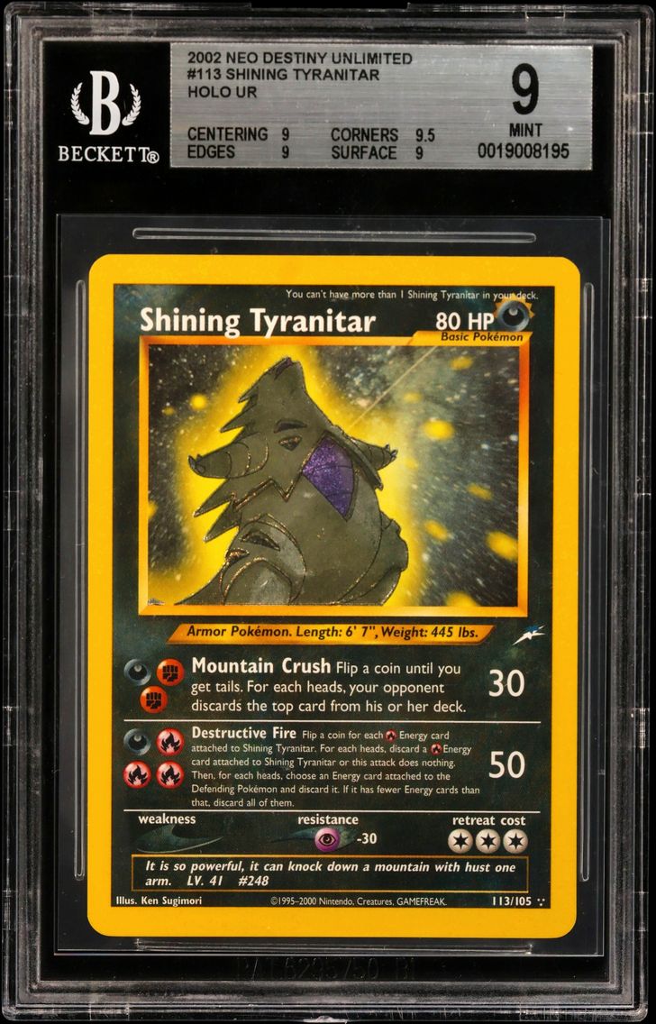 2002 #113 Shining Tyranitar HOLO R BGS 9 Neo Destiny Unlimited