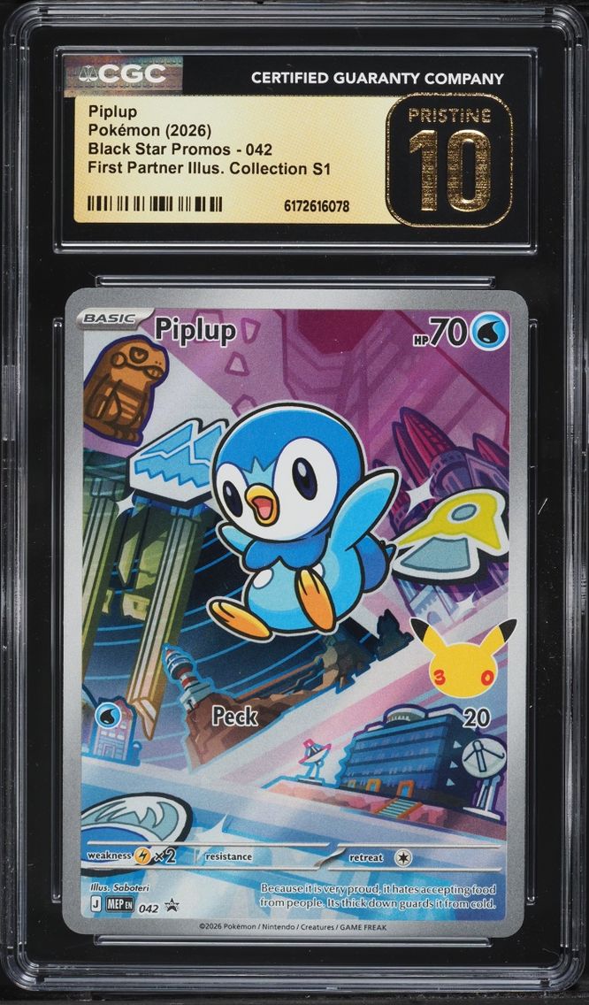 2026 Pokemon Mega Promo First Partner Illustration S1 Full Art Piplup #42 CGC 10 PRISTINE