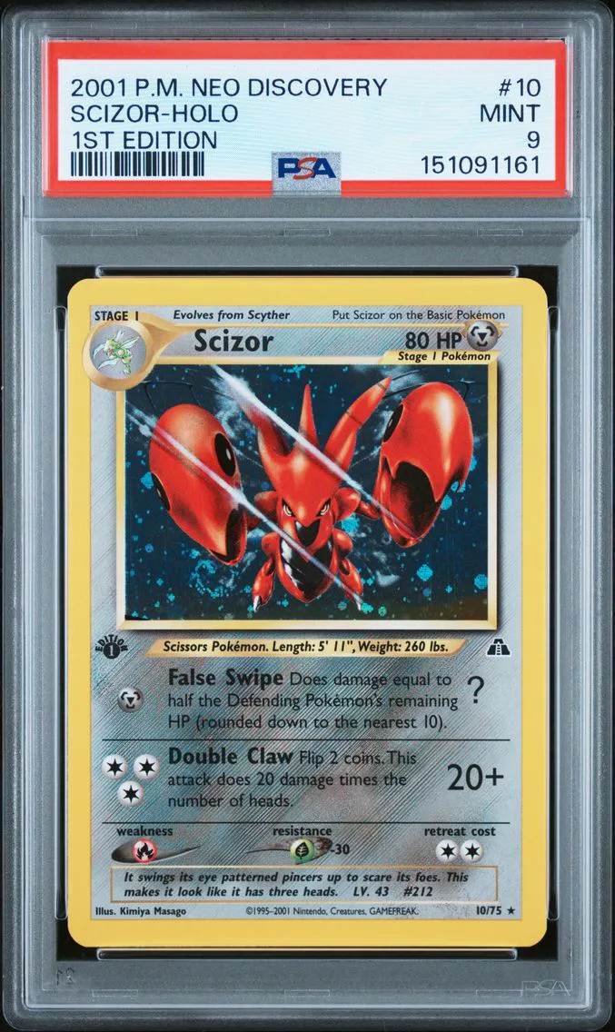 2001 #10 Scizor-Holo 1st Edition PSA 9 Neo Discovery Pokemon