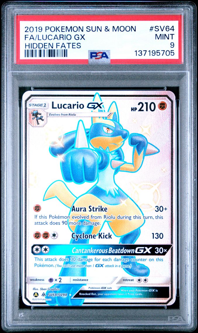 2019 #SV64 Full Art/Lucario GX PSA 9 Sun & Moon Hidden Fates Pokemon