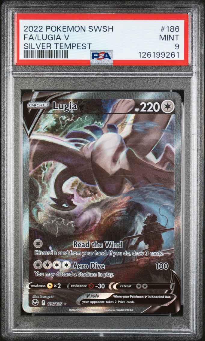 2022 #186 Full Art/Lugia V PSA 9 Sword & Shield Silver Tempest Pokemon