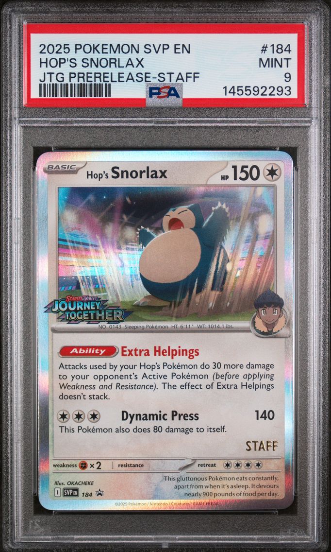 2025 #184 Hop's Snorlax PSA 9 Svp EN-SV Black Star Promo