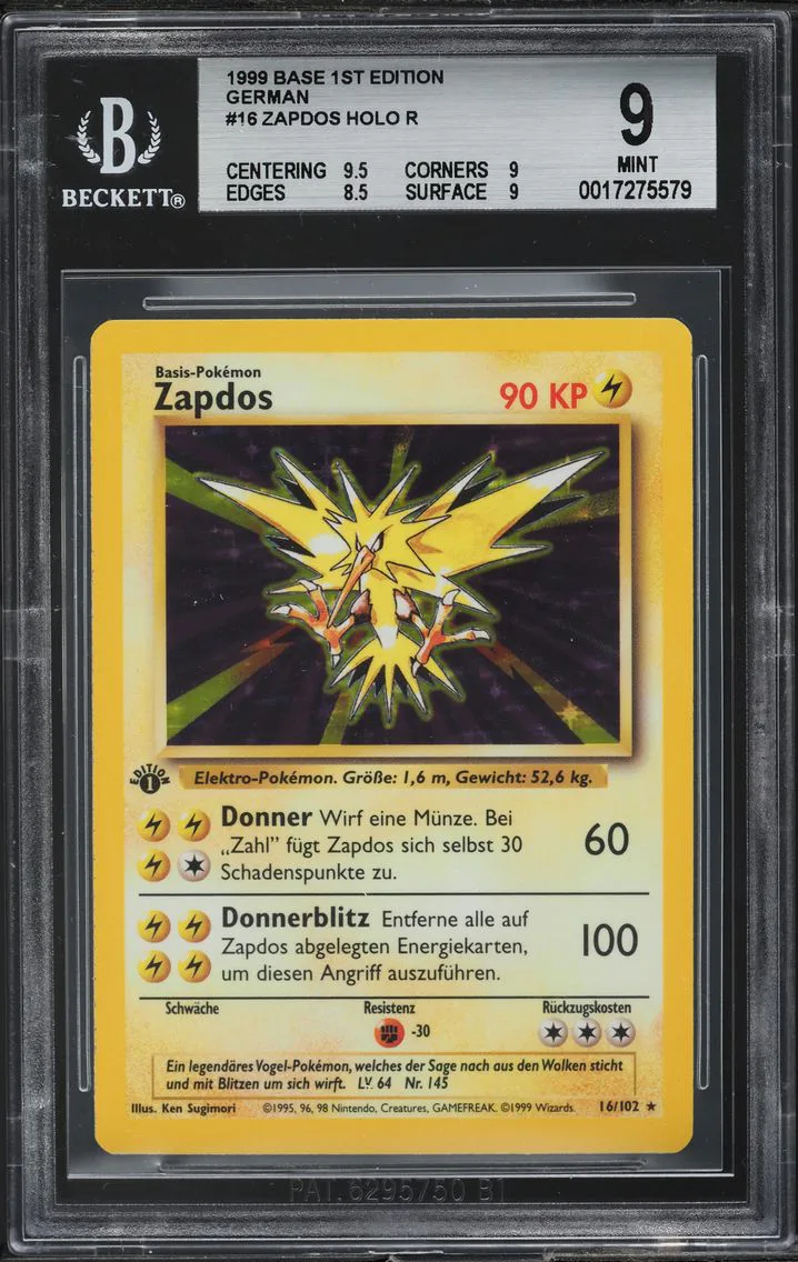 1999 #16 Zapdos-Holo 1st Edition BGS 9 German Pokemon