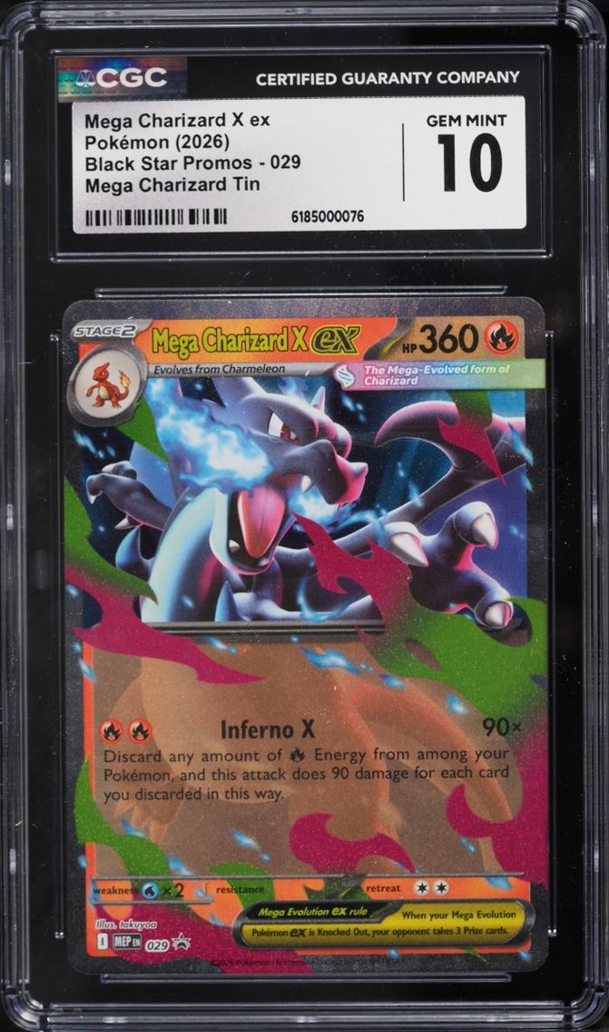 2026 #29 Mega Charizard X EX CGC 10 Pokemon Mega Evolution Black Star Promo Tin