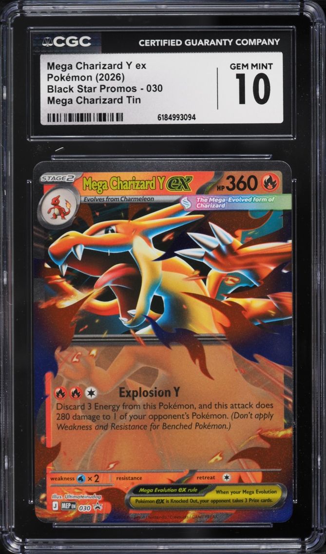 2026 #30 Mega Charizard Y Ex CGC 10 Pokemon Mega Evolution Black Star Promo Tin