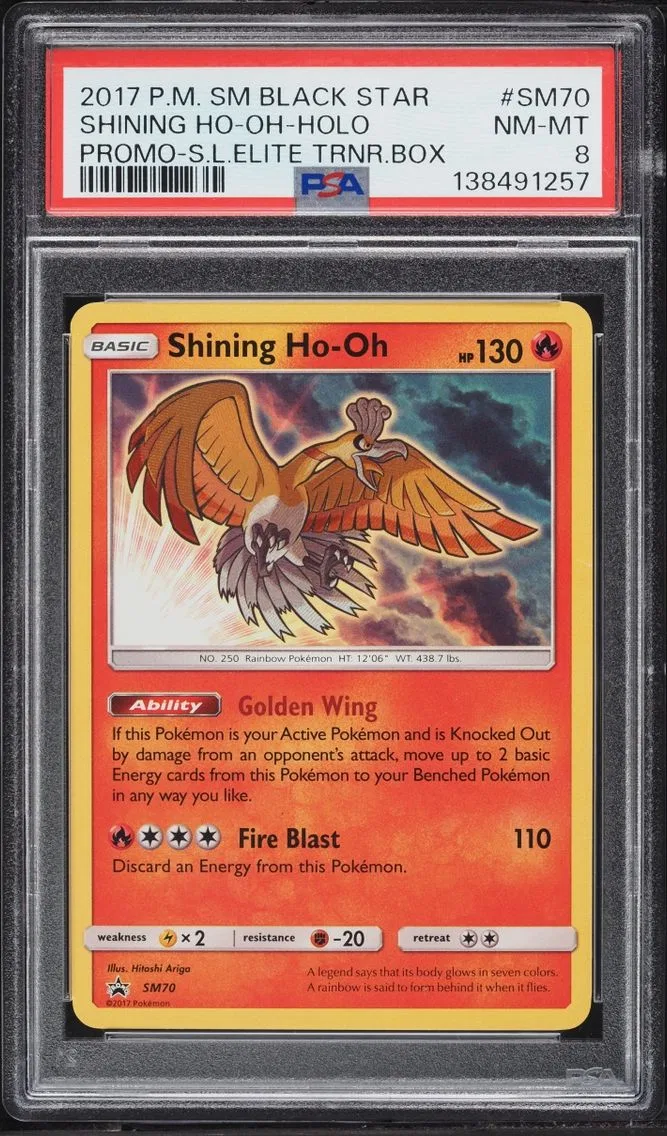 2017 Pokemon Sun & Moon Promo Legends ETB Holo Shining Ho-Oh #SM70 PSA 8 NM-MT