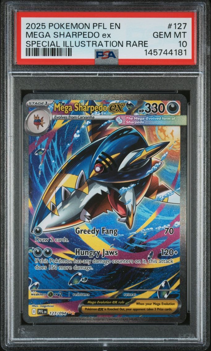 2025 #127 Mega Sharpedo EX PSA 10 Pfl EN-Phantasmal Flames