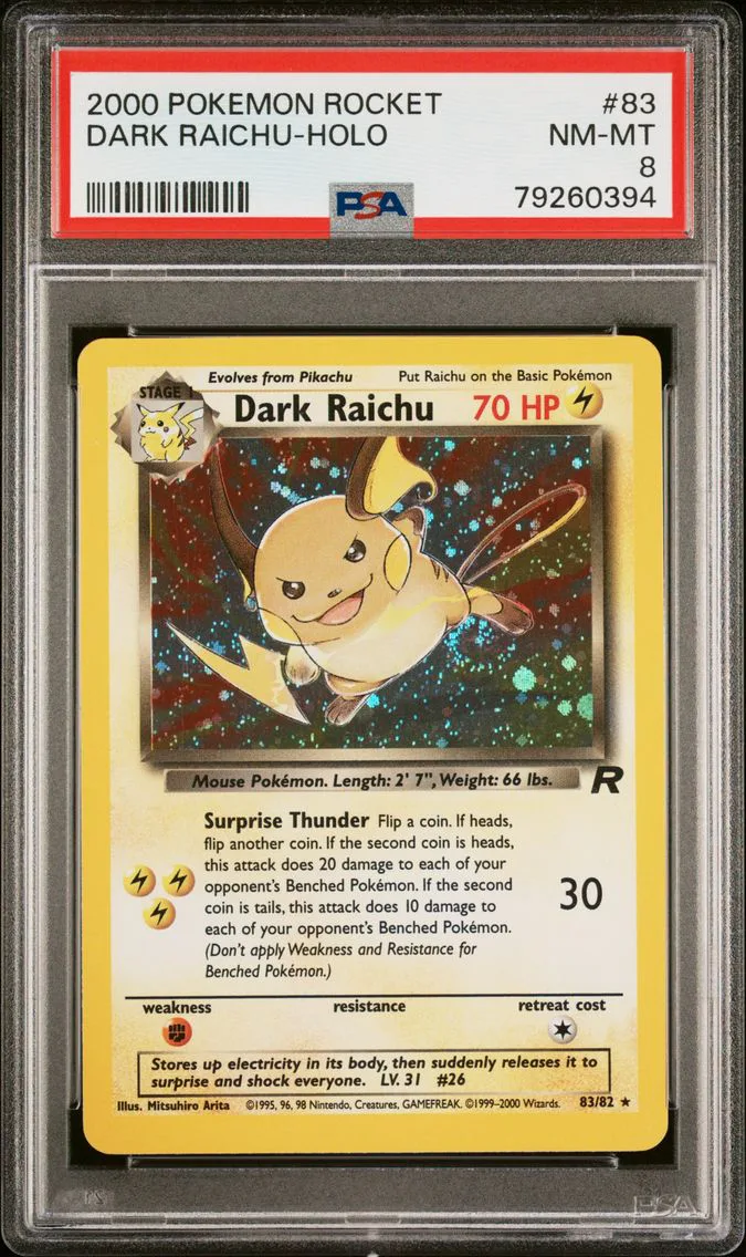 2000 #83 Dark Raichu-Holo PSA 8 Rocket