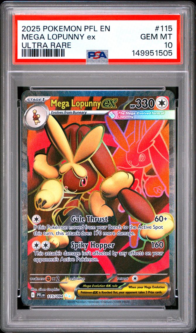 2025 #115 Mega Lopunny EX PSA 10 Pfl EN-Phantasmal Flames