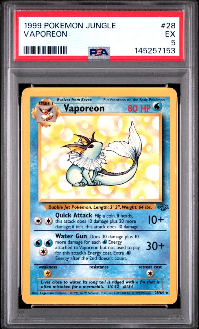 1999 #28 Vaporeon PSA 5 Jungle Pokemon