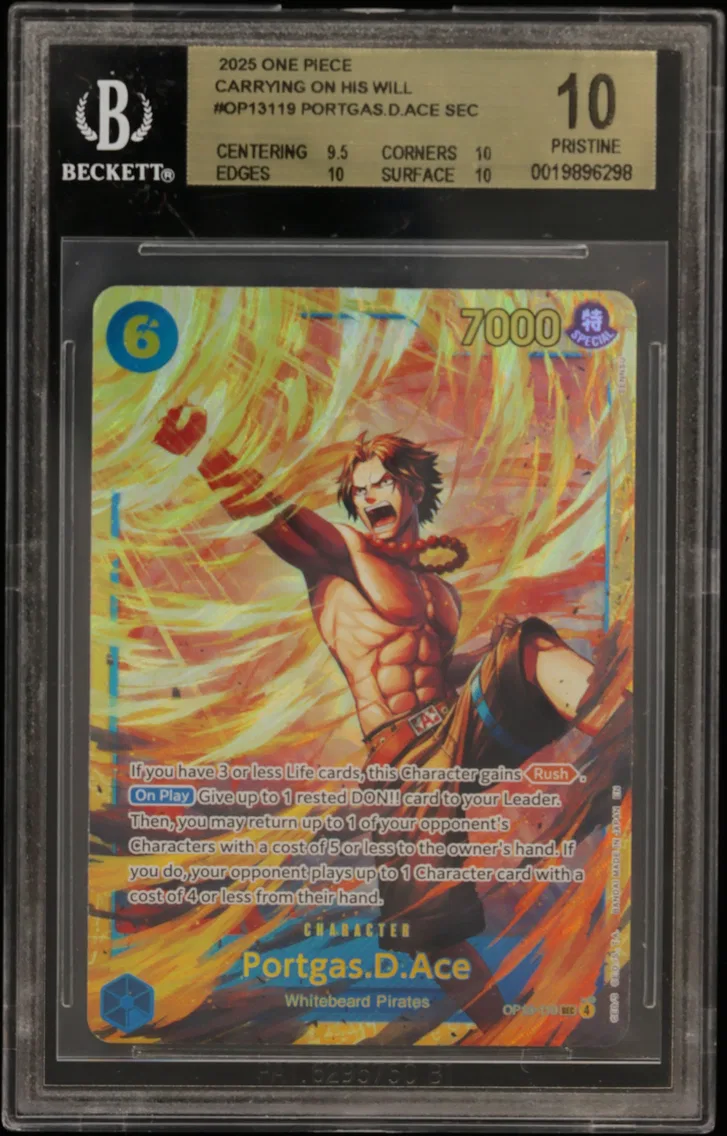 2025 #OP13119 Portgas.D.Ace SEC BGS 10 One Piece Card Game Carrying on His Will