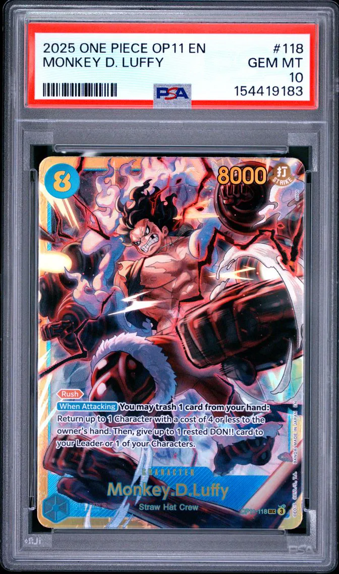 2025 #118 Monkey D. Luffy PSA 10 One Piece OP11-A Fist of Divine Speed