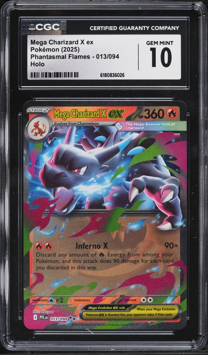 2025 Pokemon Mega Evolution Phantasmal Flames Holo Mega Charizard X Ex #13 CGC 10 GEM MINT
