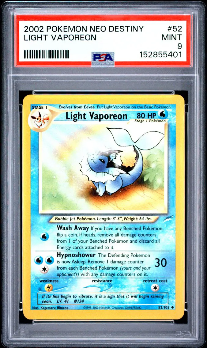 2002 #52 Light Vaporeon PSA 9 Neo Destiny