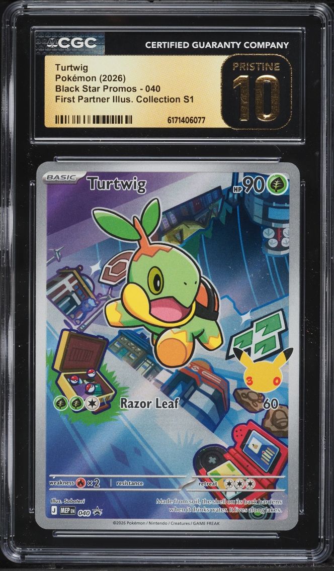 2026 Pokemon Mega Promo First Partner Illustration S1 Full Art Turtwig #40 CGC 10 PRISTINE