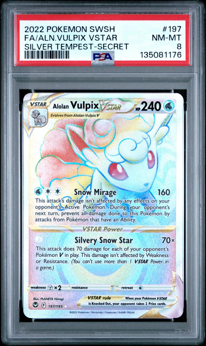 2022 #197 Full Art/Alolan Vulpix Vstar PSA 8 Sword & Shield Silver Tempest Pokemon