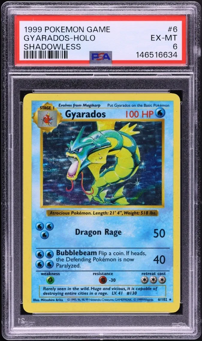 1999 Pokemon Base Set Shadowless Holo Gyarados #6 PSA 6 EXMT
