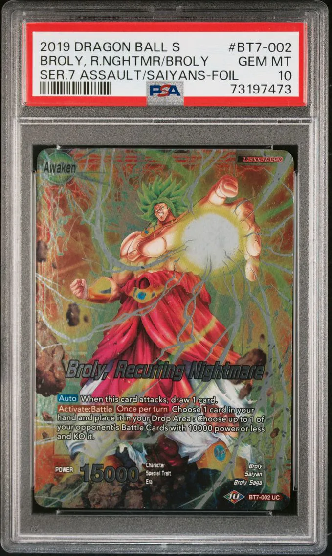 2019 #BT7-002 Broly, Recurring Nightmare PSA 10 Dragon Ball Super Card Game Series 7 Assault of the Saiyans