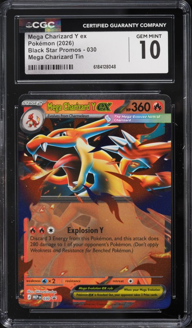 2026 #30 Mega Charizard Y Ex CGC 10 Pokemon Mega Evolution Black Star Promo Tin