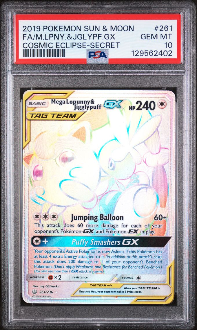 2019 #261 Full Art/Mega-Lopunny & Jigglypuff GX PSA 10 Sun & Moon Cosmic Eclipse Pokemon