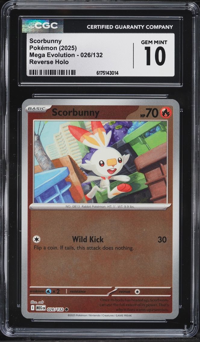 2025 Pokemon Mega Evolution Reverse Holo Scorbunny #026 CGC 10 GEM MINT