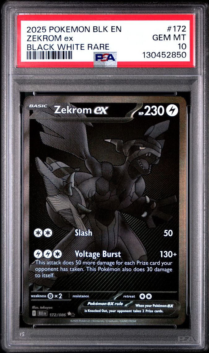 2025 #172 Zekrom EX PSA 10 Blk EN-Black Bolt Pokemon