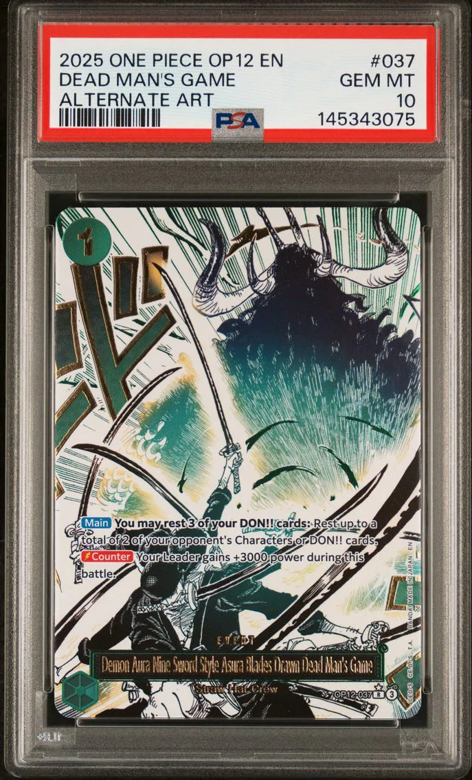 2025 #037 Demon Aura Nine-Sword Style Asura Blades Drawn Dead Man's Game PSA 10 One Piece OP12-Legacy of the Master