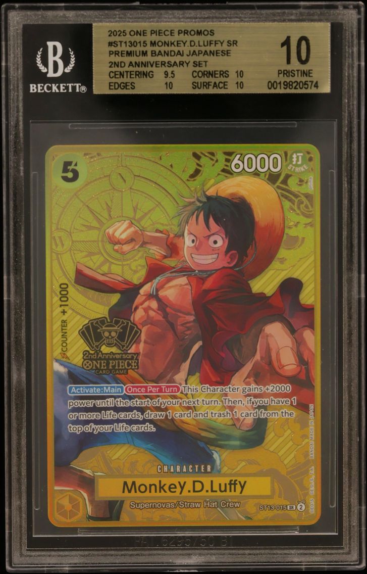 2025 #ST13015 Monkey.D.Luffy SR/(Japanese 2nd Anniversary Set) BGS 10 One Piece Card Game Promos