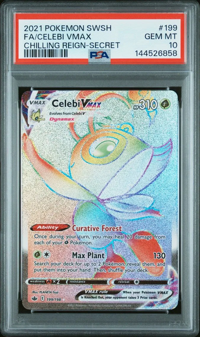 2021 #199 Full Art/Celebi Vmax PSA 10 Sword & Shield Chilling Reign Pokemon