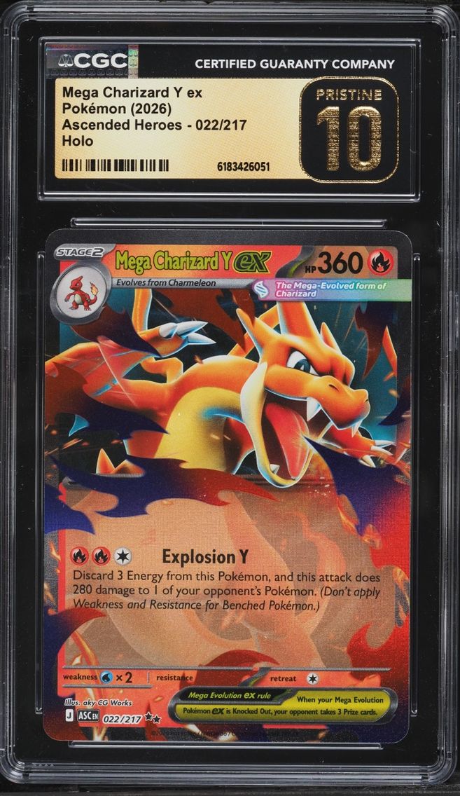 2026 #22 Mega Charizard Y EX CGC 10 Pokemon Mega Evolution Ascended Heroes Holo