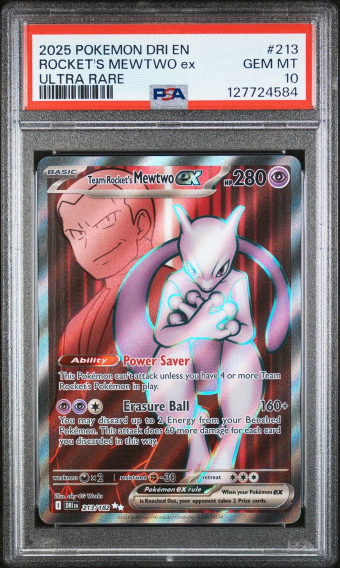 2025 #213 Team Rocket's Mewtwo EX PSA 10 Dri EN-Destined Rivals