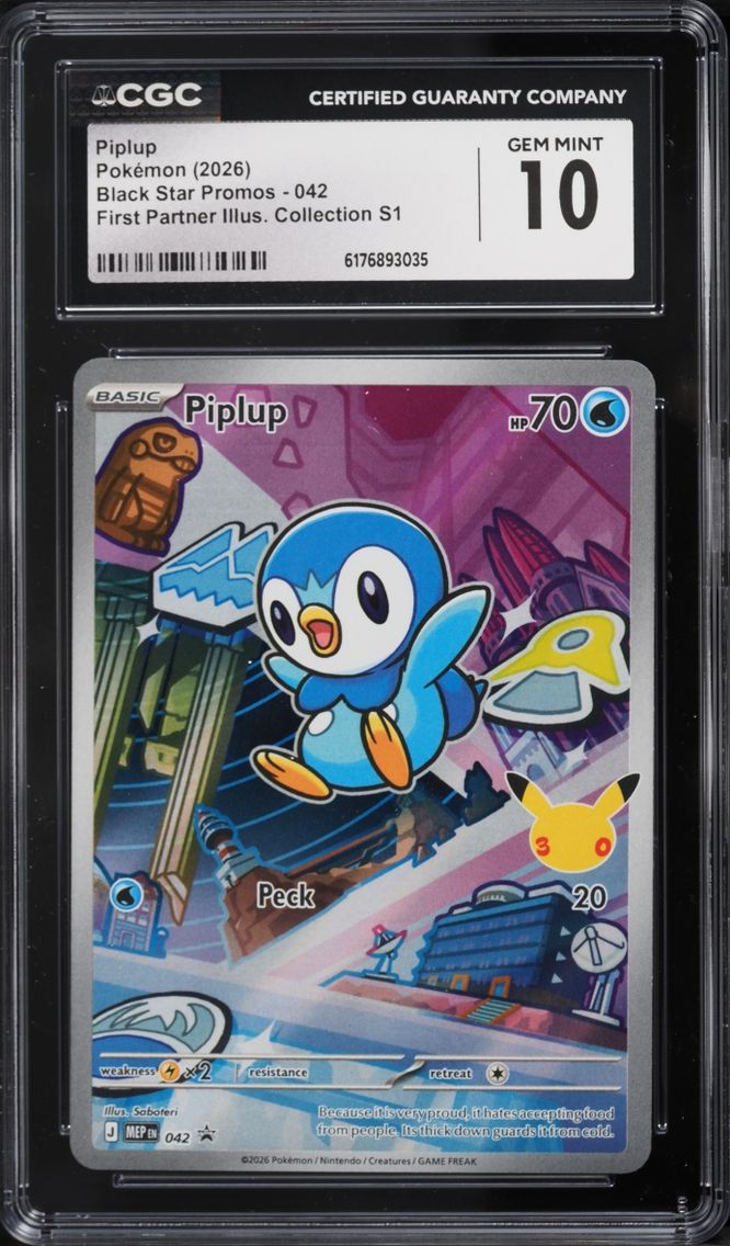 2026 Pokemon Mega Evolution Promo First Partner Illustration S1 Full Art Piplup #42 CGC 10 GEM