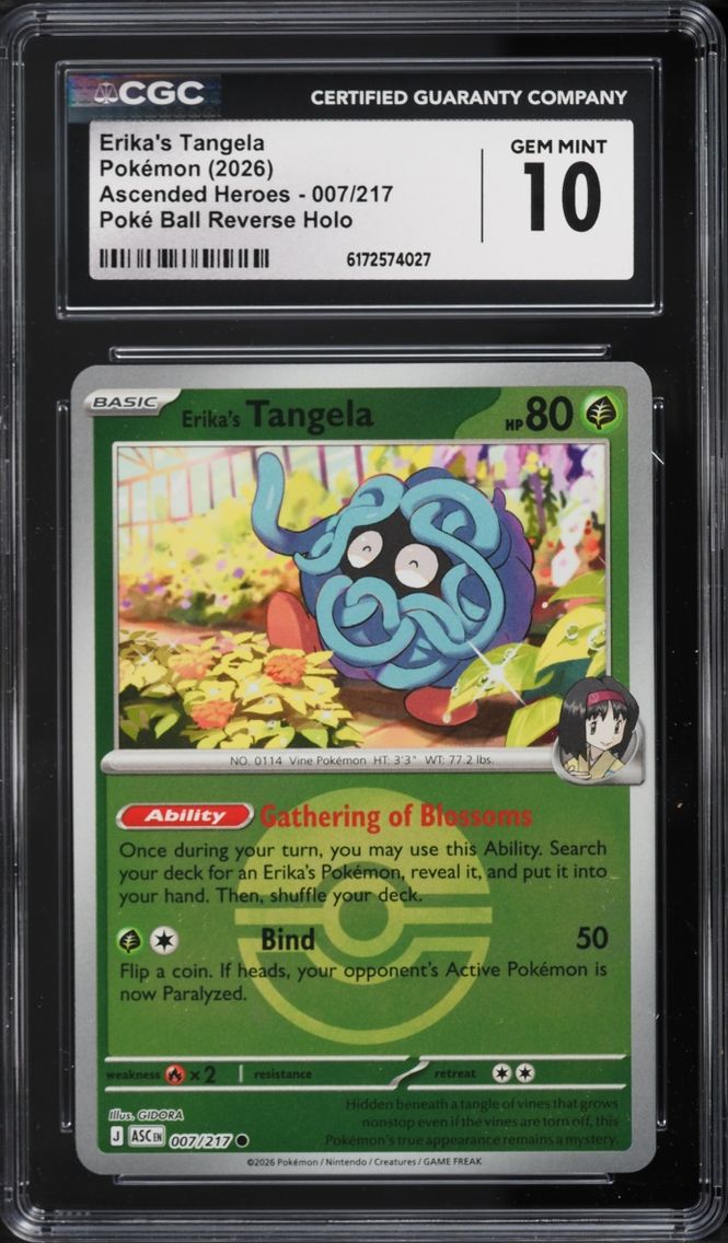 2026 Pokemon Mega Evolution Ascended Heroes Poke Ball Reverse Holo Erika's Tangela #007 CGC 10