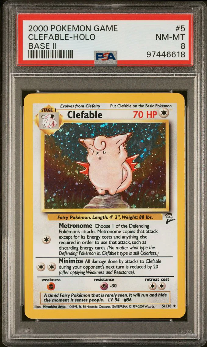 2000 #5 Clefable-Holo PSA 8 Game Base II