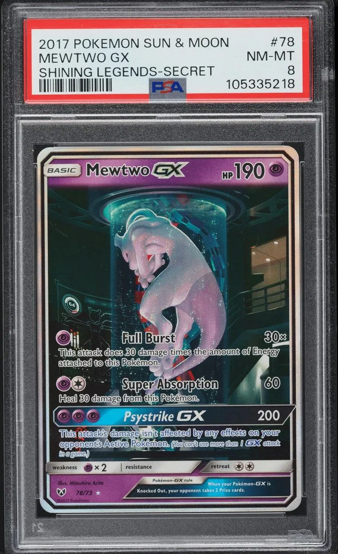 2017 #78 Mewtwo GX PSA 8 Sun & Moon Shining Legends Pokemon