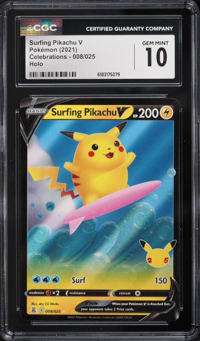 2021 #8 Surfing Pikachu V CGC 10 Pokemon Sword & Shield Celebrations Holo