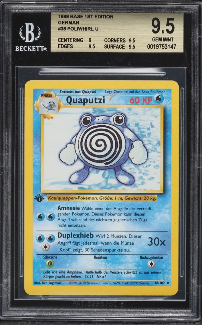 1999 Pokemon German Base Set 1st Edition Poliwhirl Quaputzi #38 BGS 9.5 GEM MINT