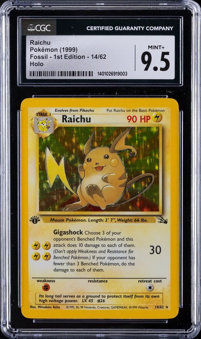 1999 #14 Raichu CGC 9.5 Pokemon | Fossil - 1st Edition, Holo
