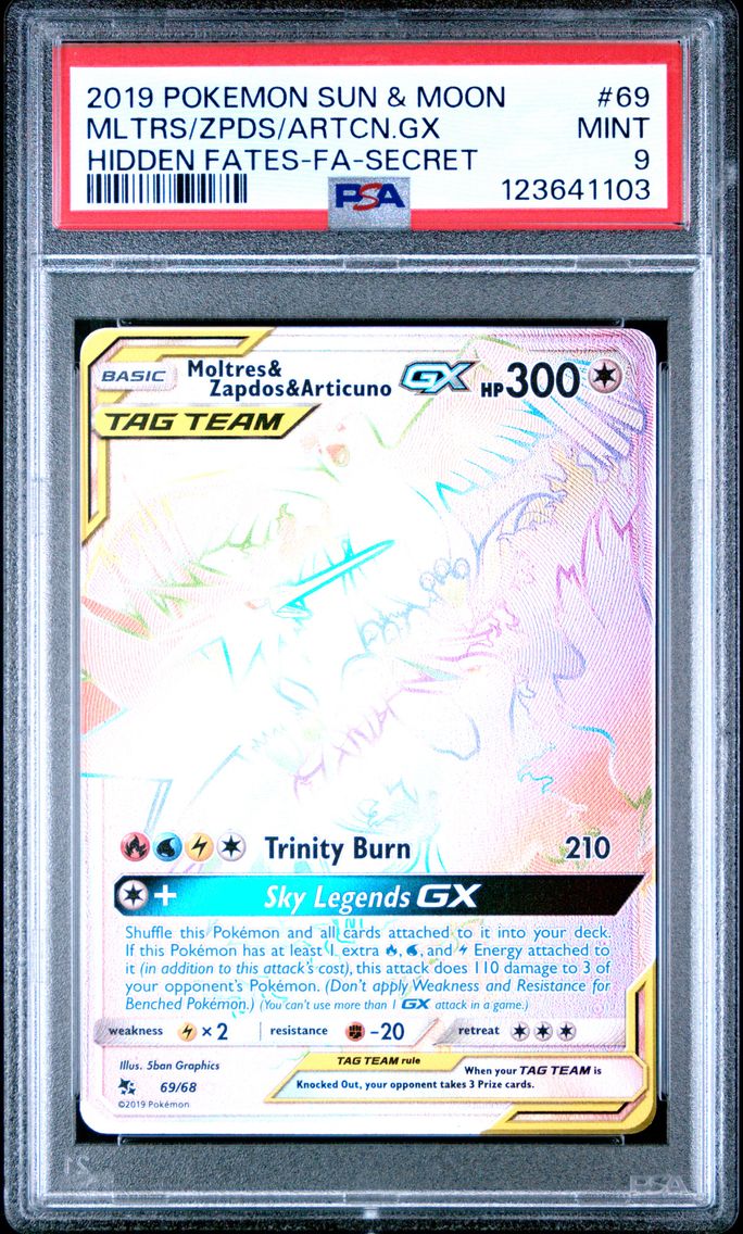 2019 #69 Full Art/Moltres & Zapdos & Articuno GX PSA 9 Sun & Moon Hidden Fates