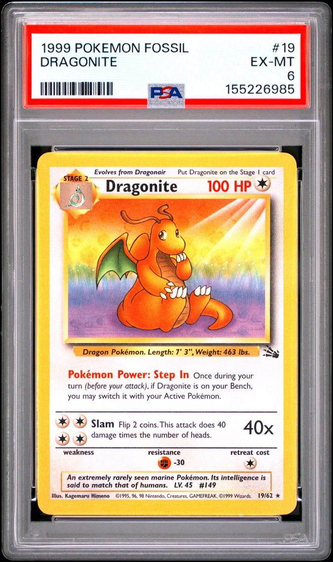 1999 #19 Dragonite PSA 6 Fossil