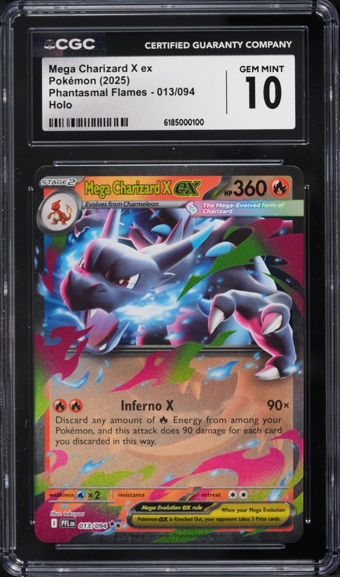 2025 #13 Mega Charizard X EX CGC 10 Pokemon Mega Evolution Phantasmal Flames Holo
