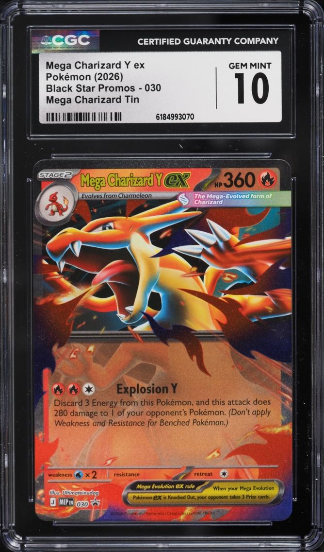 2026 #30 Mega Charizard Y ex CGC 10 Pokemon Mega Evolution Black Star Promo Tin