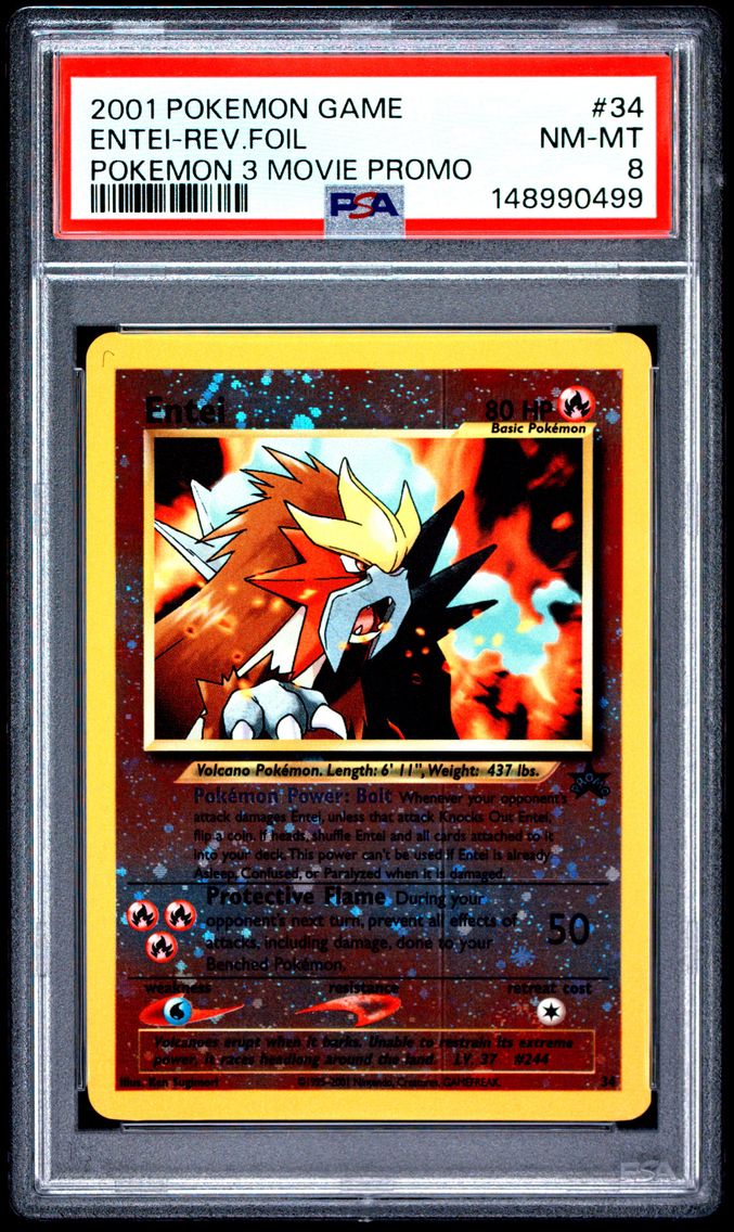 2001 #34 Entei-Reverse Foil PSA 8 Game Movie