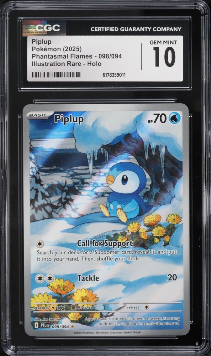 2025 Pokemon Mega Evolution Phantasmal Flames IR Piplup #98 CGC 10 GEM MINT