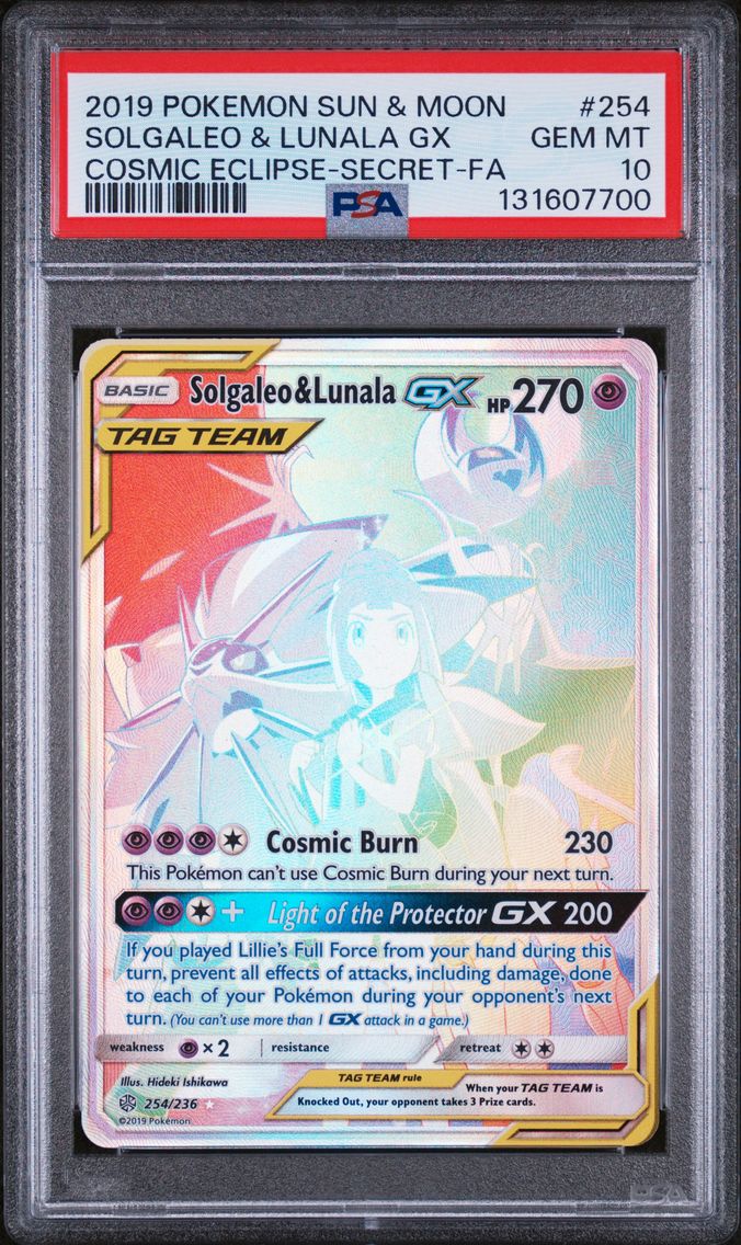 2019 #254 Full Art/Solgaleo & Lunala GX PSA 10 Sun & Moon Cosmic Eclipse