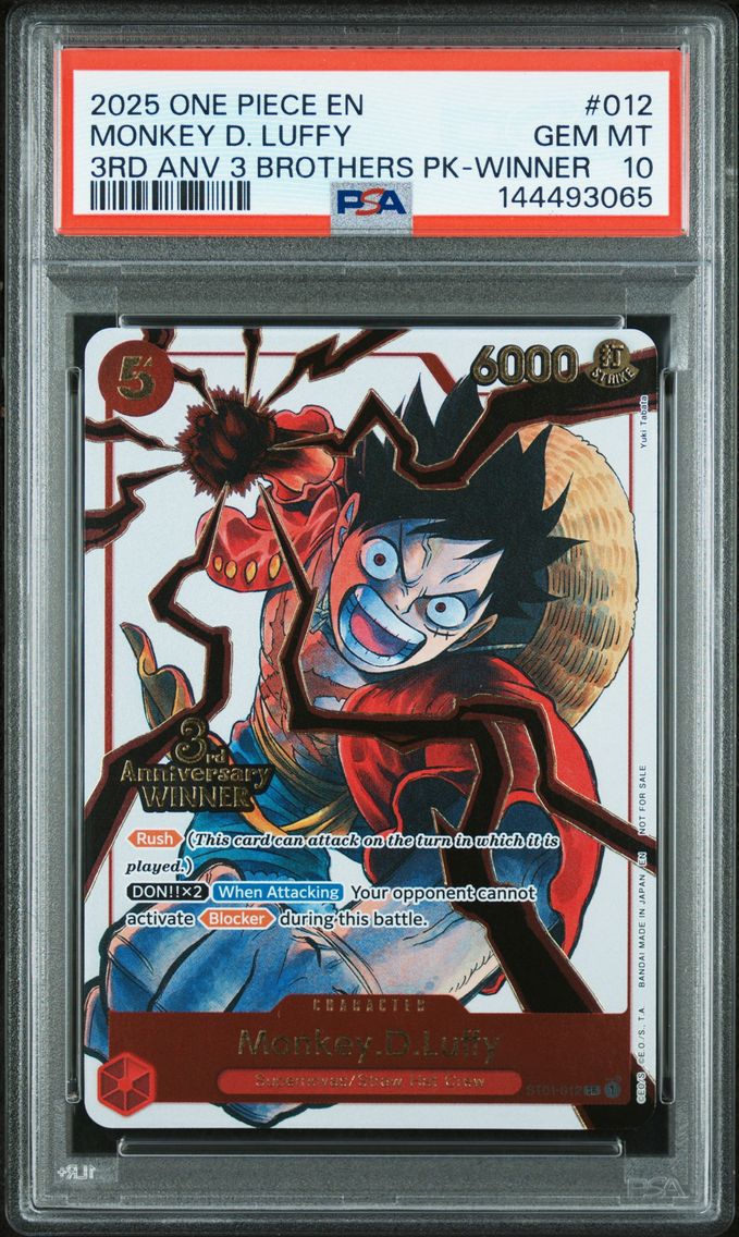 2025 #012 Monkey D. Luffy Winner PSA 10 3rd Anniversary Tournament 3 Brothers Pack One Piece